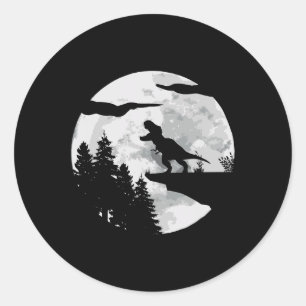 Pegatina Redonda TRex Dinosaur Night Sky Moon Dino Trex Tyrannosaur
