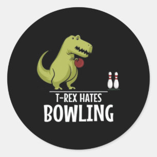 Pegatina Redonda TRex Hates Bowling Sports Game Dinosaur Dino Lover