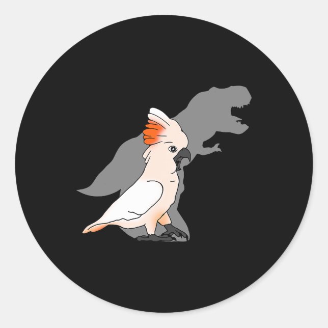 Pegatina Redonda TRex Moluccan Cockatoo Shadow Dinosaur Bird Lover (Anverso)