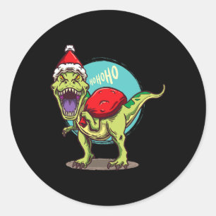 Pegatina Redonda TRex Navidades de Santa Claus Dinosaur Jolly Xmas