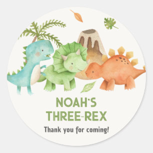 Pegatina Redonda Trex Stegosaurus Triceratops Dinosaur Boy Cumpleañ