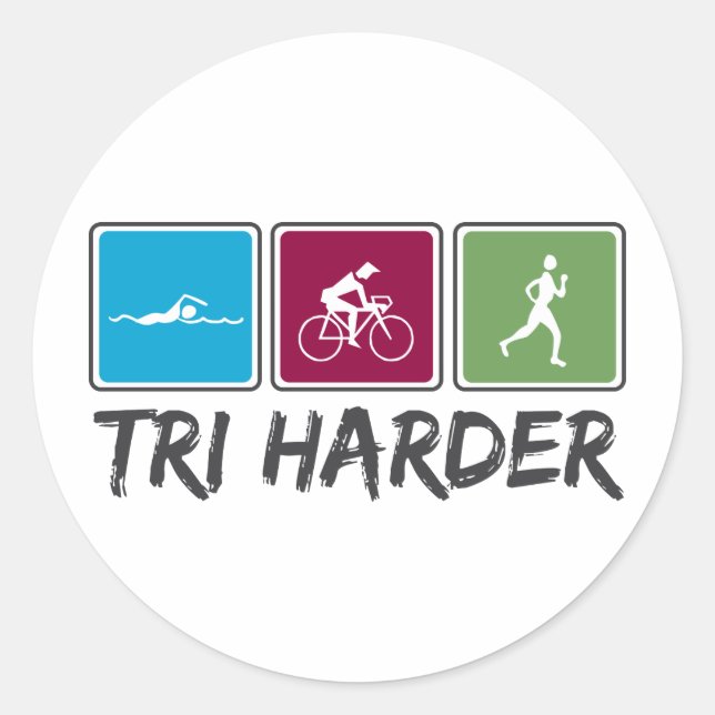 Pegatina Redonda Tri Harder (Triatlón) (Anverso)