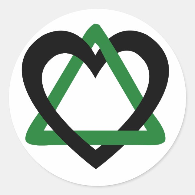 Pegatina Redonda Triángulo de Adopción Verde Negro (Anverso)
