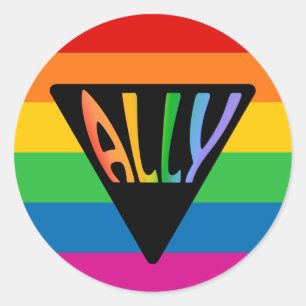 Pegatina Redonda Triángulo del aliado gay