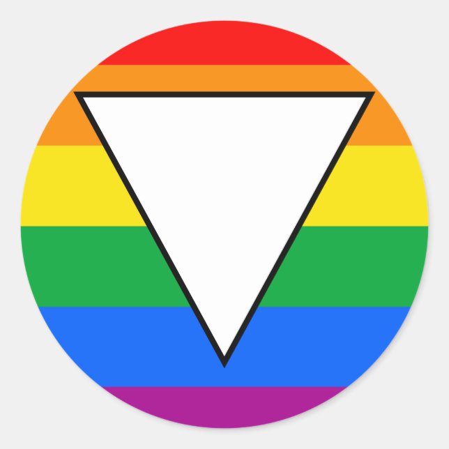 Pegatina Redonda Triángulo LGBTQ+ y orgullo arcoiris (Anverso)