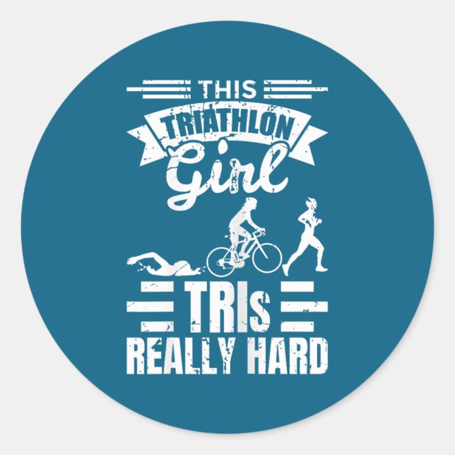 Pegatina Redonda Triathlete Girls Funny Triathlon  (Anverso)