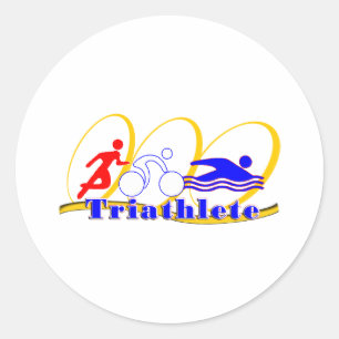 Pegatina Redonda Triatleta - Corre Bañada en Bicicleta