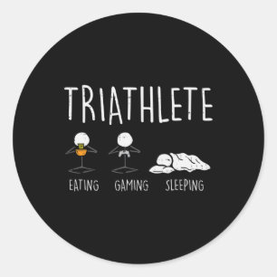 Pegatina Redonda Triatlete Stickman come videojuego Sleep Funny Gam