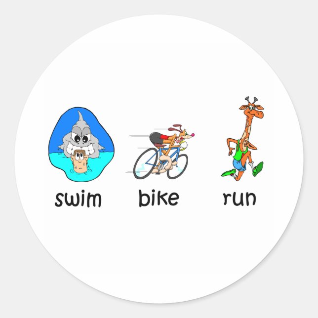 Pegatina Redonda Triatlón divertida (Anverso)