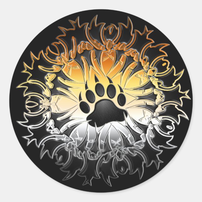 Pegatina Redonda Tribal Bear Pride Paw (Anverso)