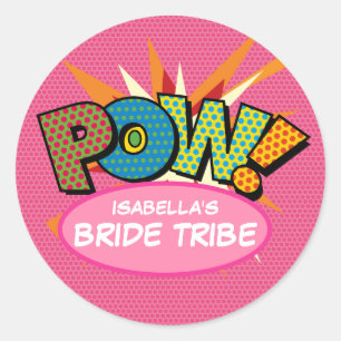Pegatina Redonda Tribu de la Novia Rosa Diversión Moderno Cómic