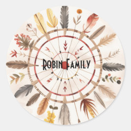 Pegatina Redonda Tribu nativa de arte americano