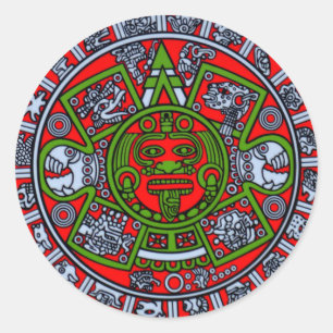 Pegatina Redonda Tribu nativa México Azteca Sun Dial latino hispano