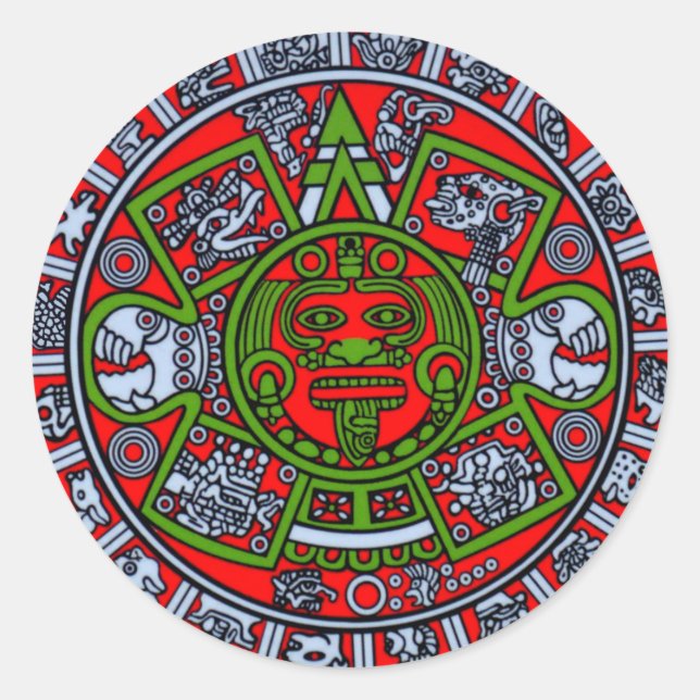 Pegatina Redonda Tribu nativa México Azteca Sun Dial latino hispano (Anverso)