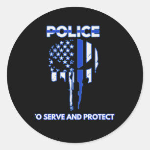 Pegatina Redonda Tributo de diseño de cráneo de la policía con líne