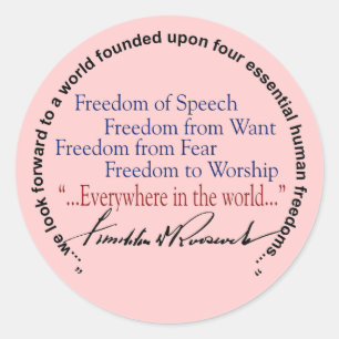 Pegatina Redonda Tributo de las libertades del FDR cuatro