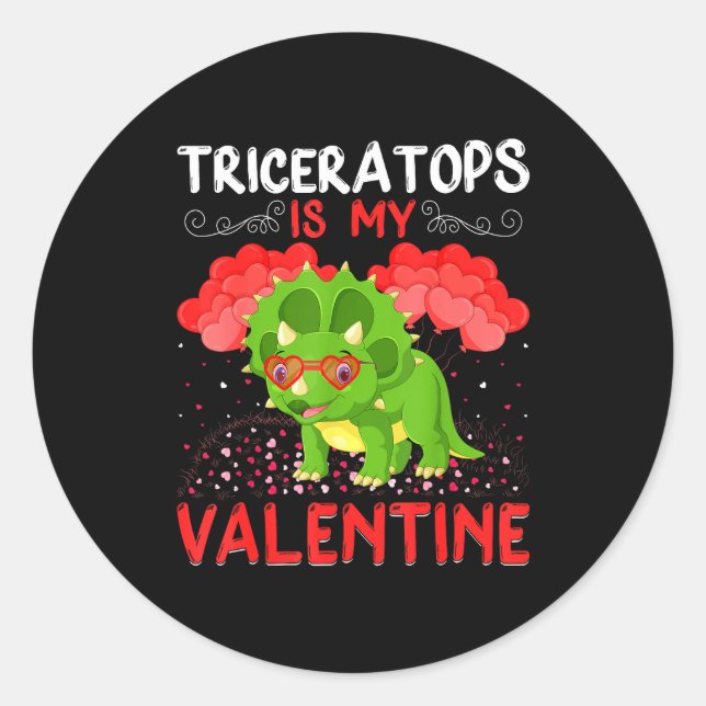 Pegatina Redonda Triceratops Is My Valentine Funny Triceratops Vale (Anverso)