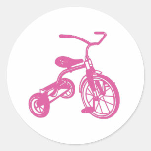 Pegatina Redonda Triciclo Rosa para Niños