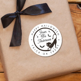 Pegatina Redonda Trick de Feliz Halloween o tropezar gatos negros