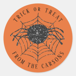 Pegatina Redonda Trick de Halloween o trata la web de araña Naranja