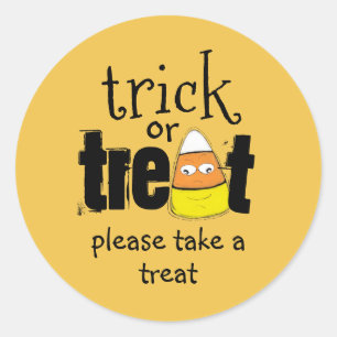 Pegatina Redonda Trick de Halloween o trata tipografía de maíz dulc
