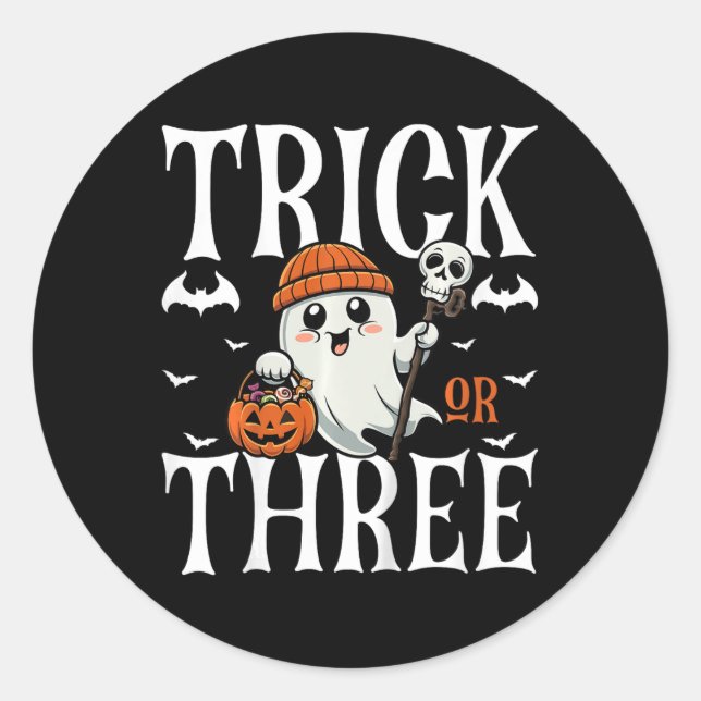 Pegatina Redonda Trick Infantil O Tres Calabazas De Halloween 3B (Anverso)