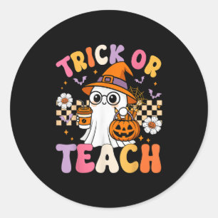 Pegatina Redonda Trick O Teach Cute Ghost Coffkins Halloween