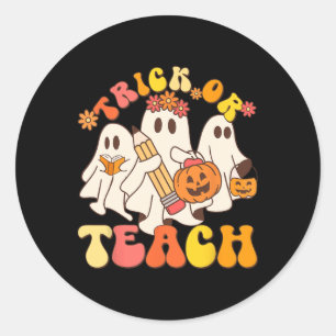 Pegatina Redonda Trick O Teach Ghost Halloween Teacher Estética