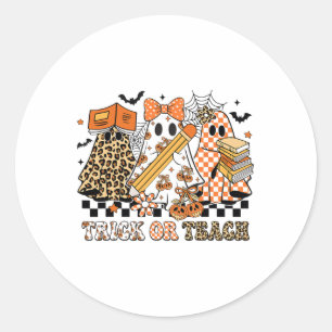 Pegatina Redonda Trick O Teach Ghost Teacher Halloween Retro Cherr