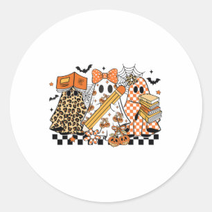 Pegatina Redonda Trick O Teach Ghost Teacher Halloween Retro Cherr