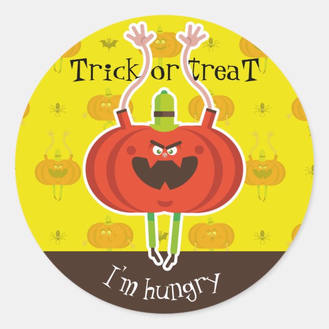 Pegatina Redonda Trick o tratar que tengo hambre (Anverso)