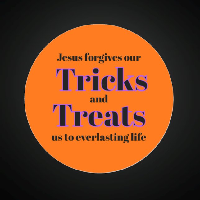 Pegatina Redonda Trick o trato de gospel cristiano naranja en Hallo (Share the love of Jesus and the gospel with this Orange and black Halloween trick or treat sticker. )