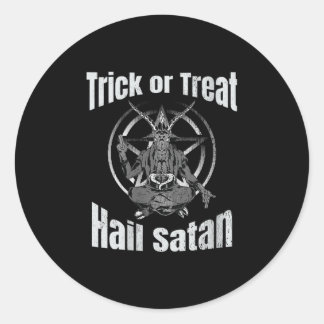 Pegatina Redonda Trick o Treat Hail Satan Pentagram Goat