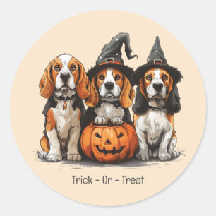 Pegatina Redonda Trick O Treat Halloween Beagle Dogs