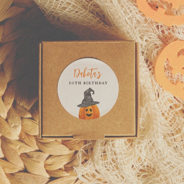 Pegatina Redonda Trick o Treat Halloween Calabaza Favor de cumpleañ (Subido por el creador)