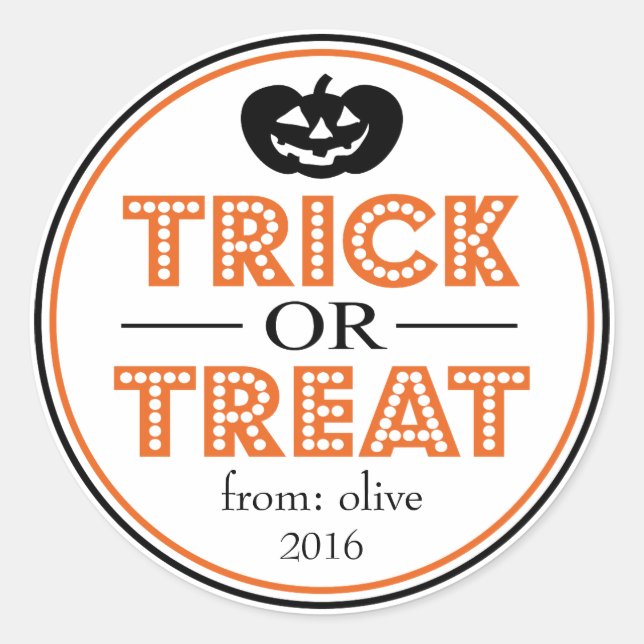 Pegatina Redonda Trick O Treat Jack O Lantern (Negro / Naranja) (Anverso)