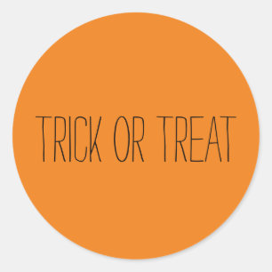 Pegatina Redonda Trick o Trek naranja negro Spooky Halloween