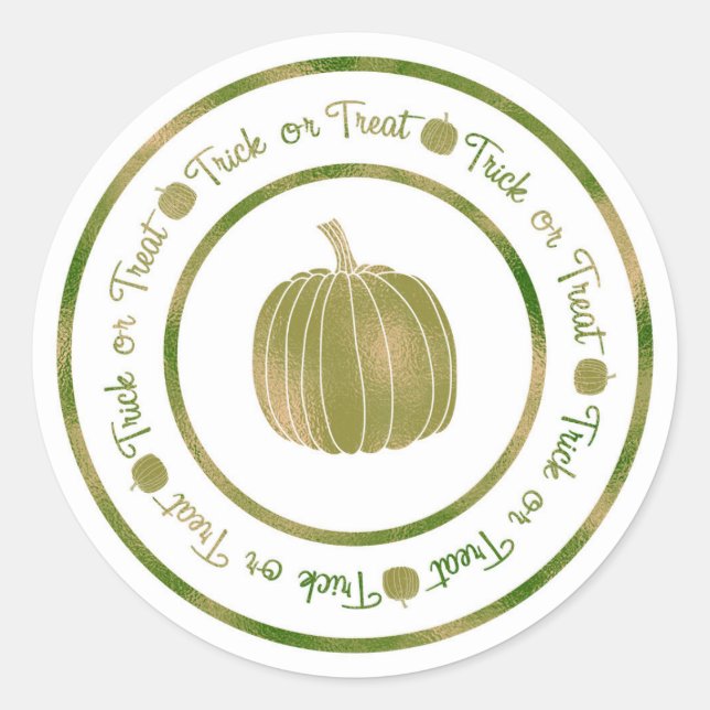 Pegatina Redonda Trick o Trek & Pumpkin Glam Verde Halloween (Anverso)