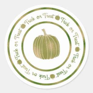 Pegatina Redonda Trick o Trek & Pumpkin Glam Verde Halloween