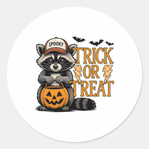 Pegatina Redonda Trick O Trek Spooky Raccoon Feral Halloween Hombre