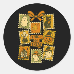 Pegatina Redonda Trick O Trek Vintage Halloween Retro Postage Sta