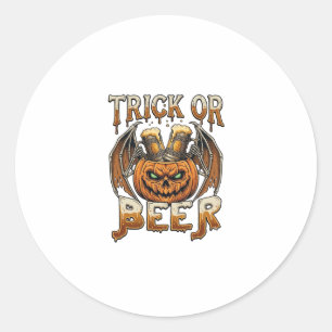 Pegatina Redonda Trick Or Beer Halloween Calabaza Esqueleto Alas Ta
