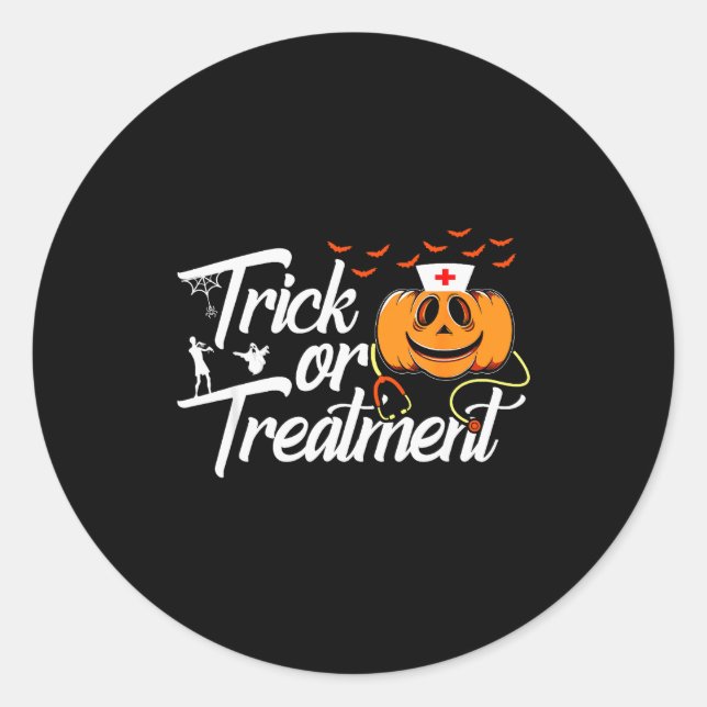 Pegatina Redonda Trick Or Funny Medical Personnel Halloween Nurse  (Anverso)