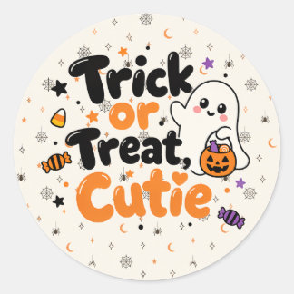 Pegatina Redonda Trick or Treat Cuti Ghost Halloween