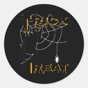Pegatina Redonda Trick Or Treat Halloween Gato Negro Telaraña Tops