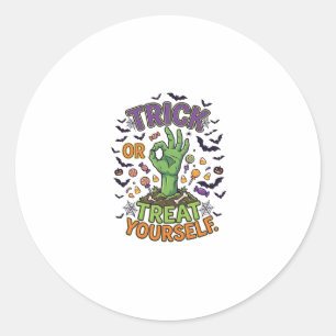 Pegatina Redonda Trick Or Treat Yourself Mano de Zombie Halloween C