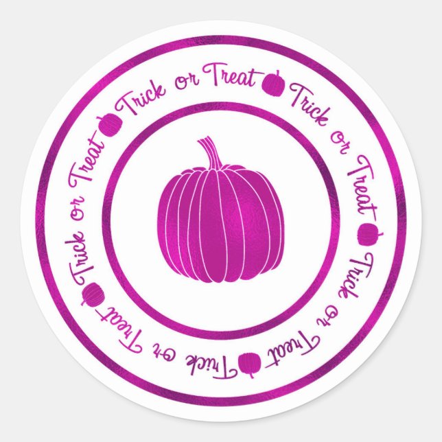 Pegatina Redonda Trick or Trek & Pumpkin Purple Glam Halloween (Anverso)