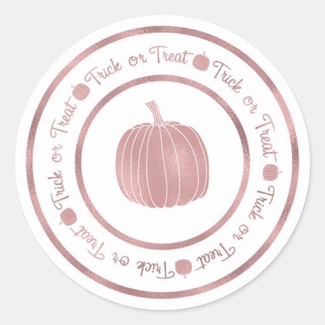 Pegatina Redonda Trick or Trek & Pumpkin Rosa Glam Gold Halloween (Anverso)