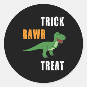 Pegatina Redonda Trick Rawr Treat Cute Halloween Tyrannosaurus Rex