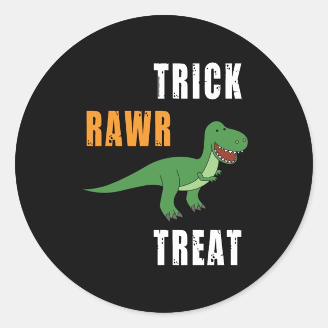 Pegatina Redonda Trick Rawr Treat Cute Halloween Tyrannosaurus Rex (Anverso)